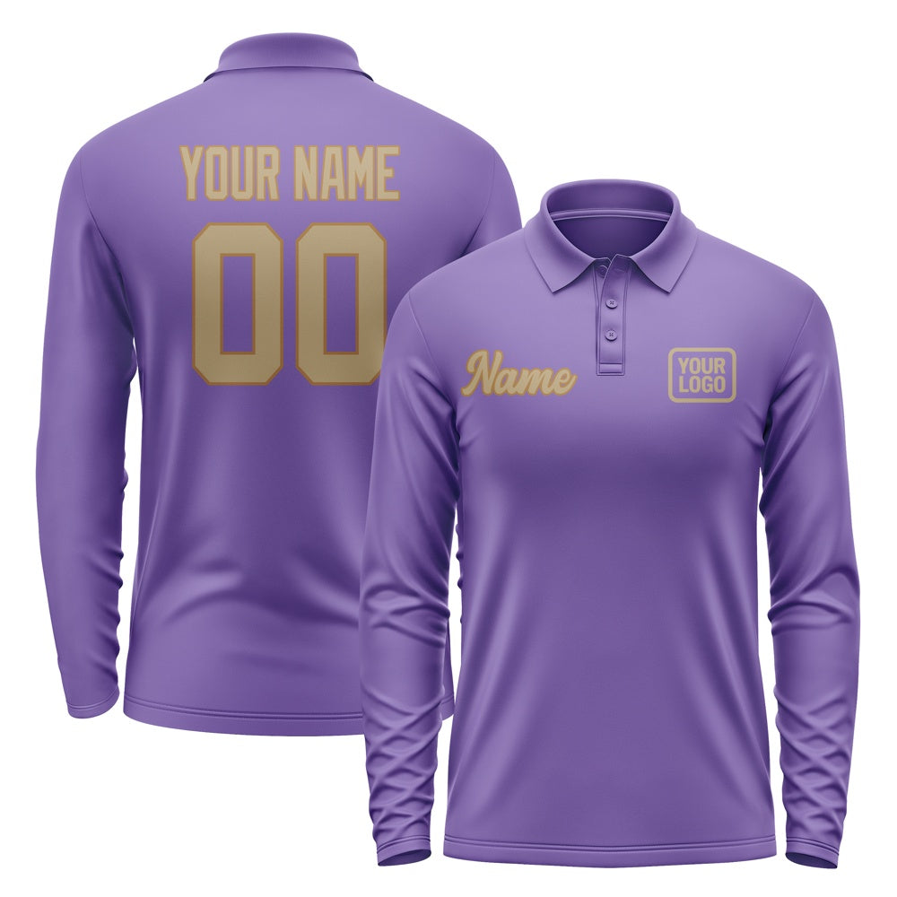 Custom Light Purple Light Khaki Long Sleeve Polo Shirt