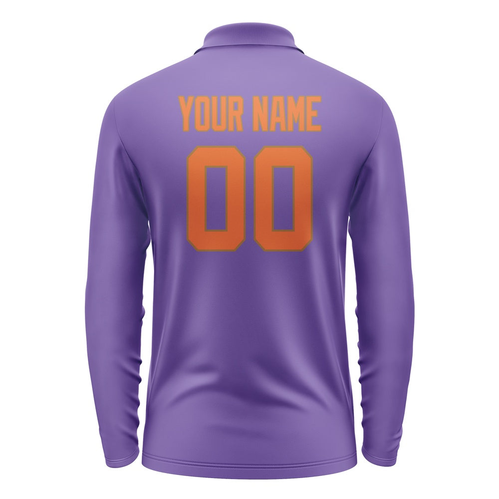 Custom Light Purple Orange Long Sleeve Polo Shirt