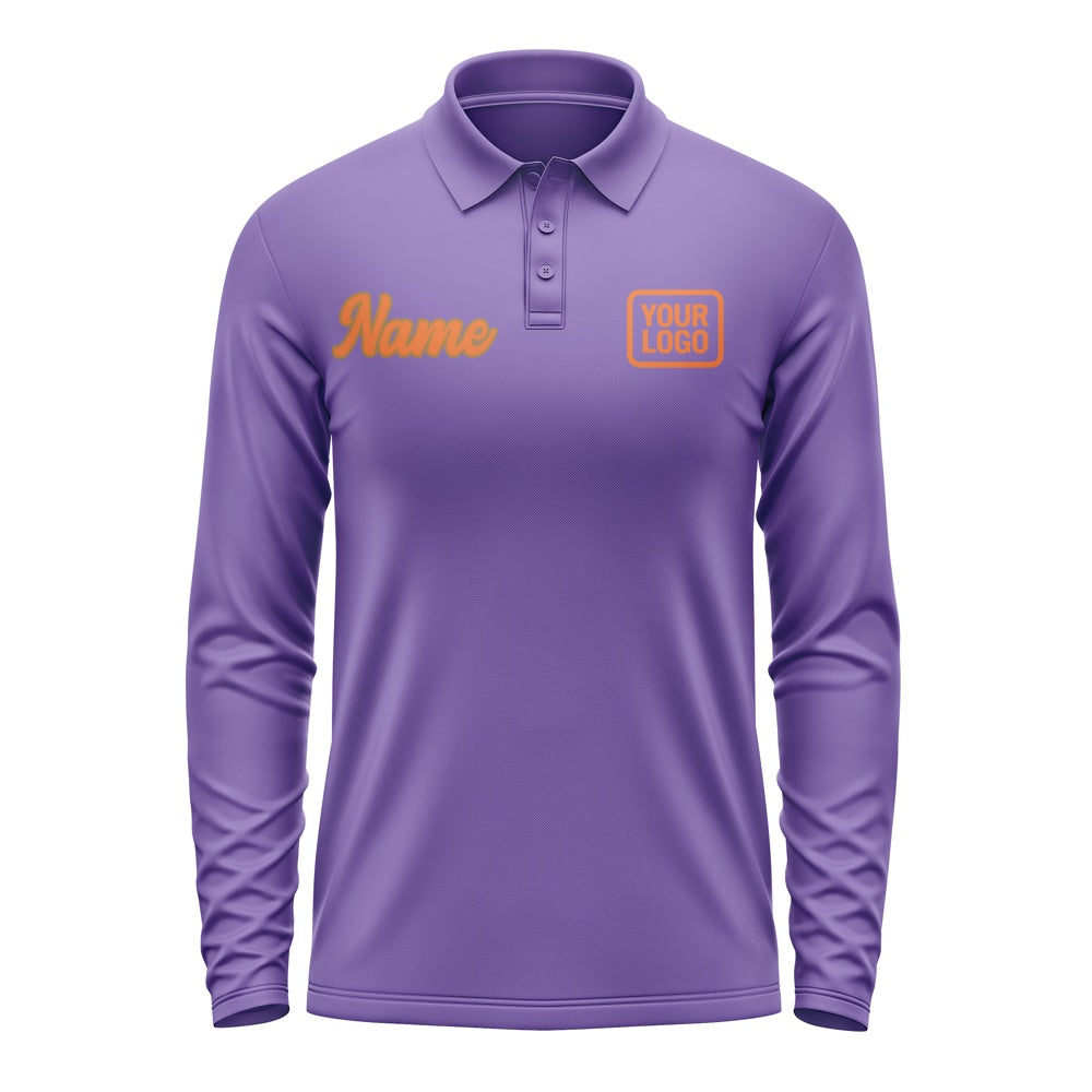 Custom Light Purple Orange Long Sleeve Polo Shirt