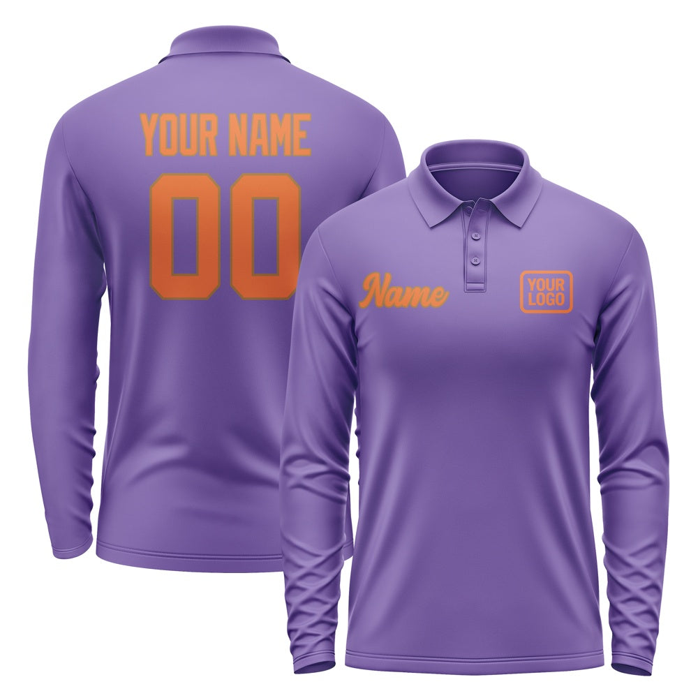 Custom Light Purple Orange Long Sleeve Polo Shirt