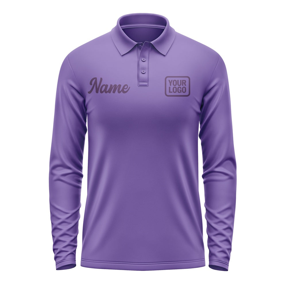 Custom Light Purple Purple Long Sleeve Polo Shirt