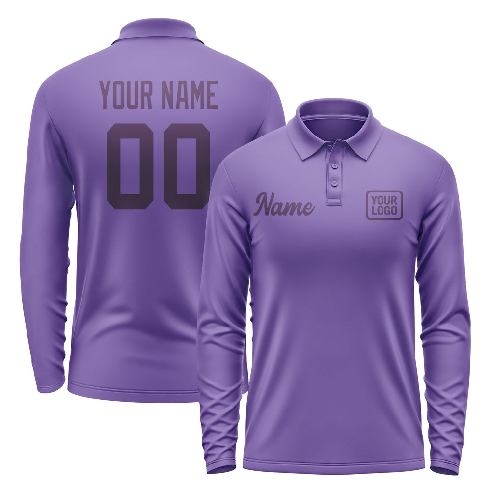 Custom Light Purple Purple Long Sleeve Polo Shirt