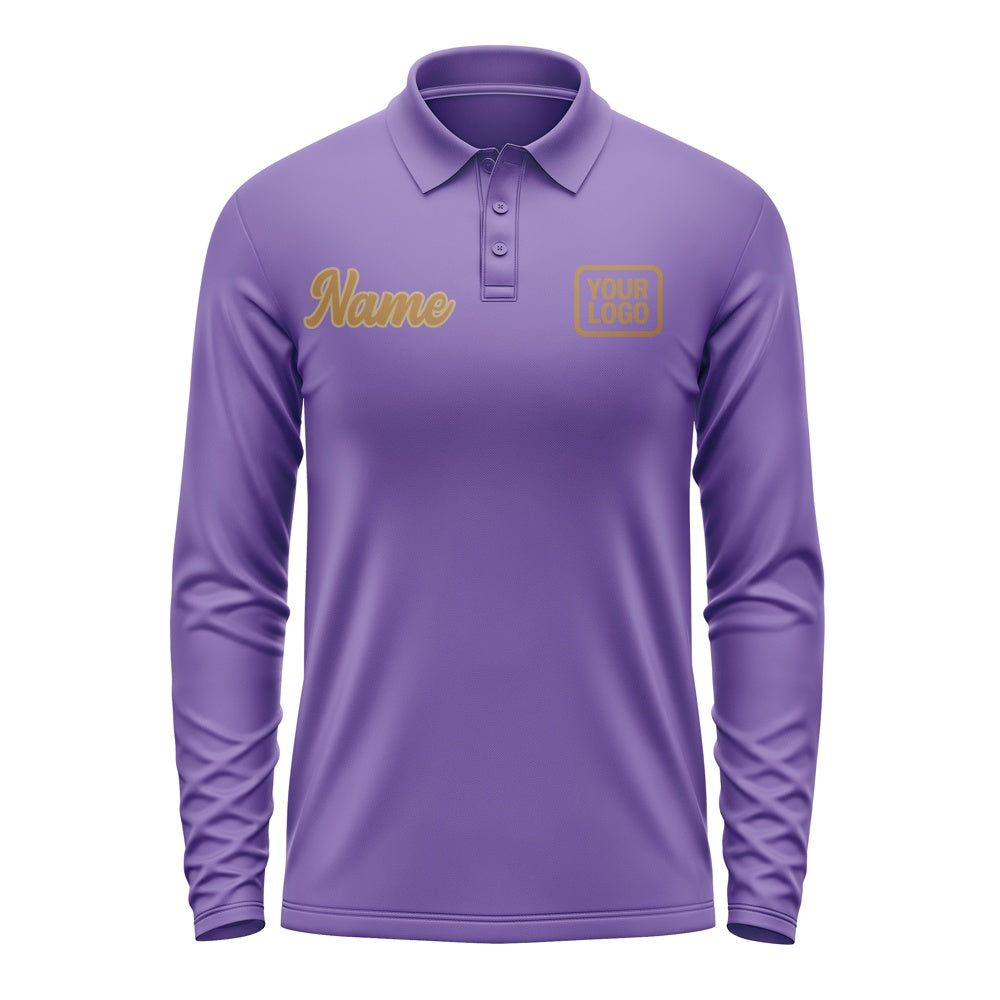 Custom Light Purple Khaki Long Sleeve Polo Shirt
