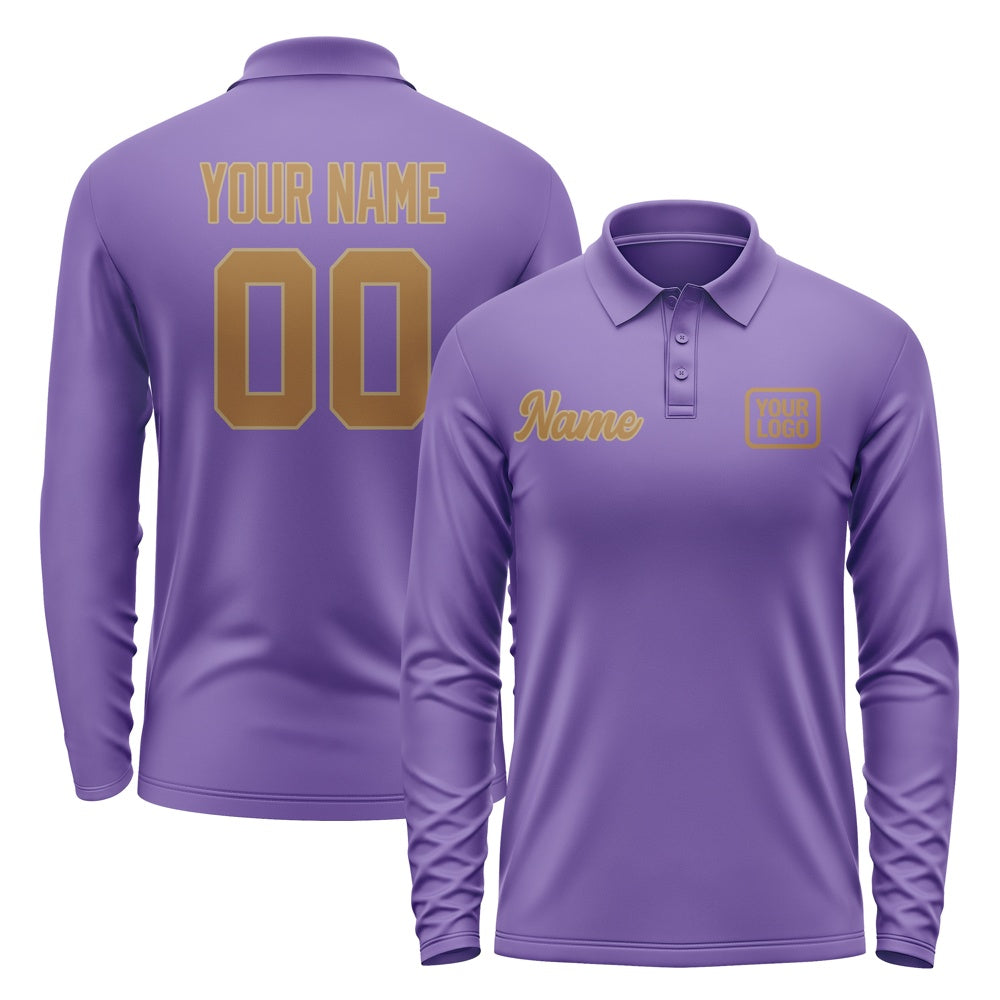 Custom Light Purple Khaki Long Sleeve Polo Shirt