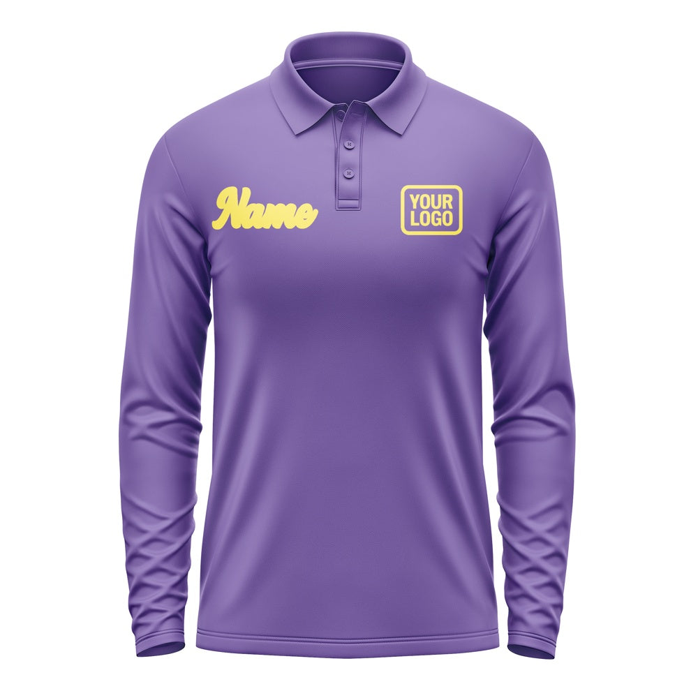 Custom Light Purple Light Yellow Long Sleeve Polo Shirt