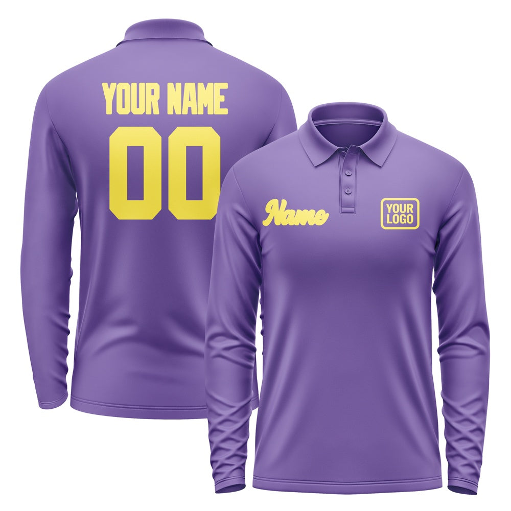 Custom Light Purple Light Yellow Long Sleeve Polo Shirt