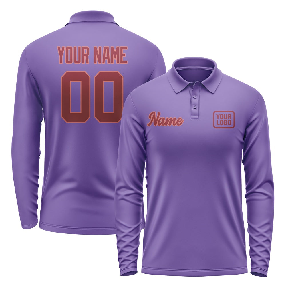 Custom Light Purple Crimson Red Long Sleeve Polo Shirt