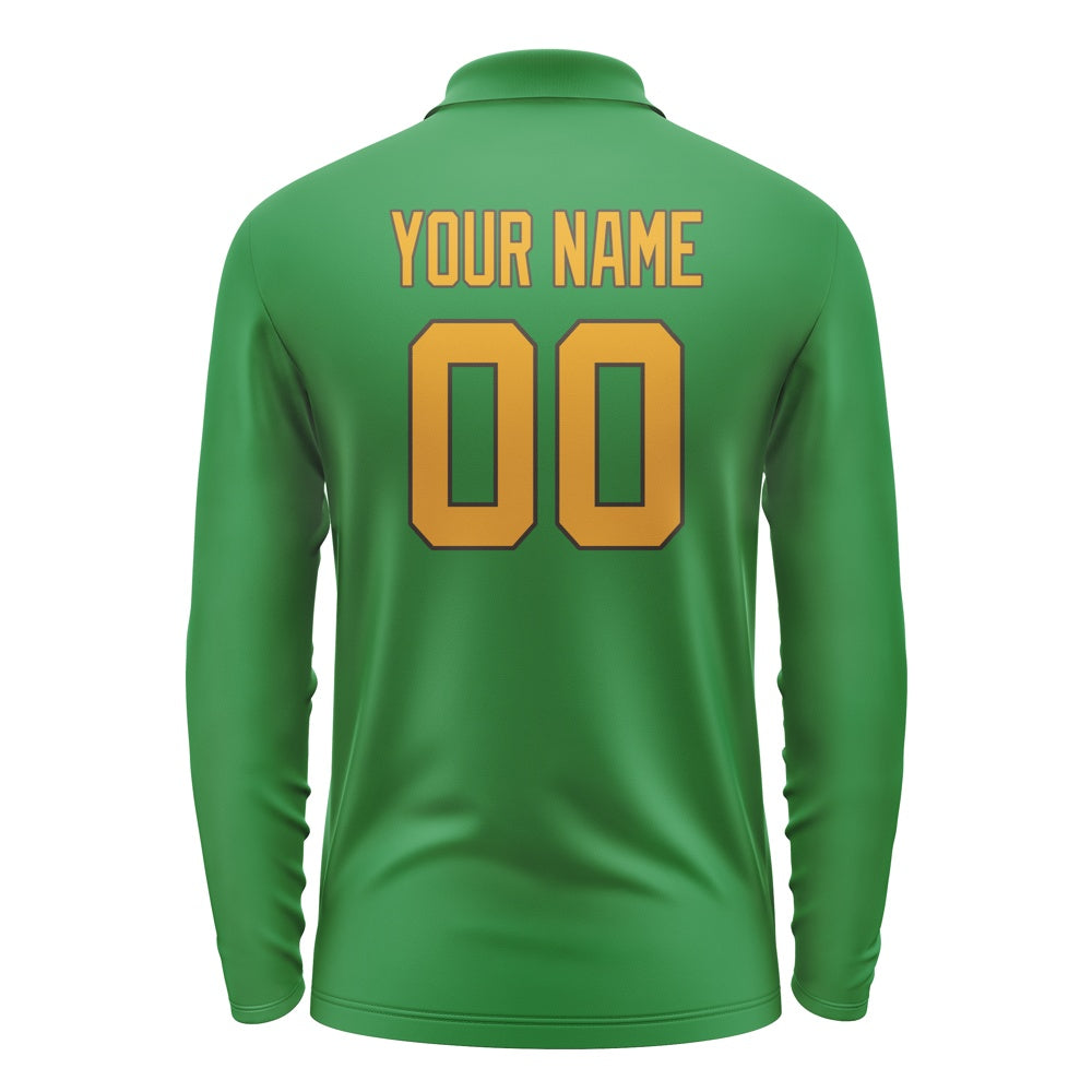 Custom Emerald Green Yellow Long Sleeve Polo Shirt