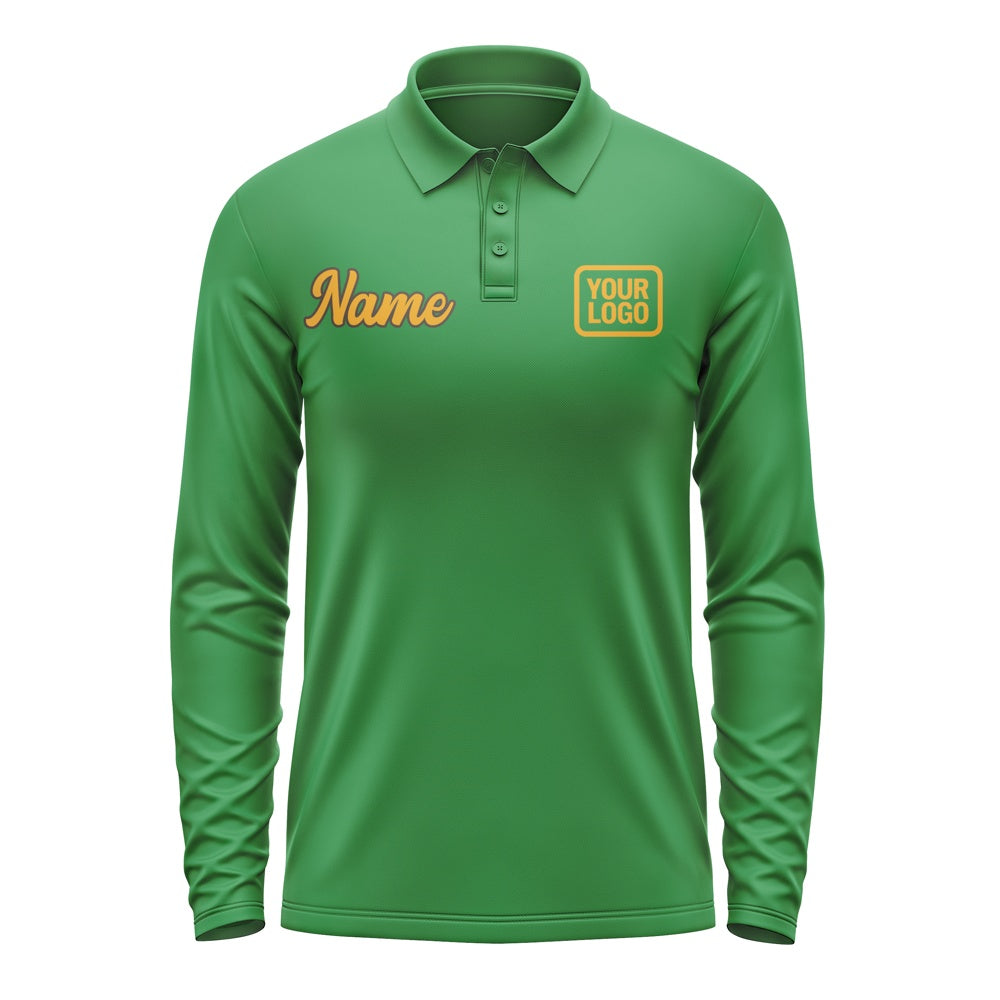 Custom Emerald Green Yellow Long Sleeve Polo Shirt
