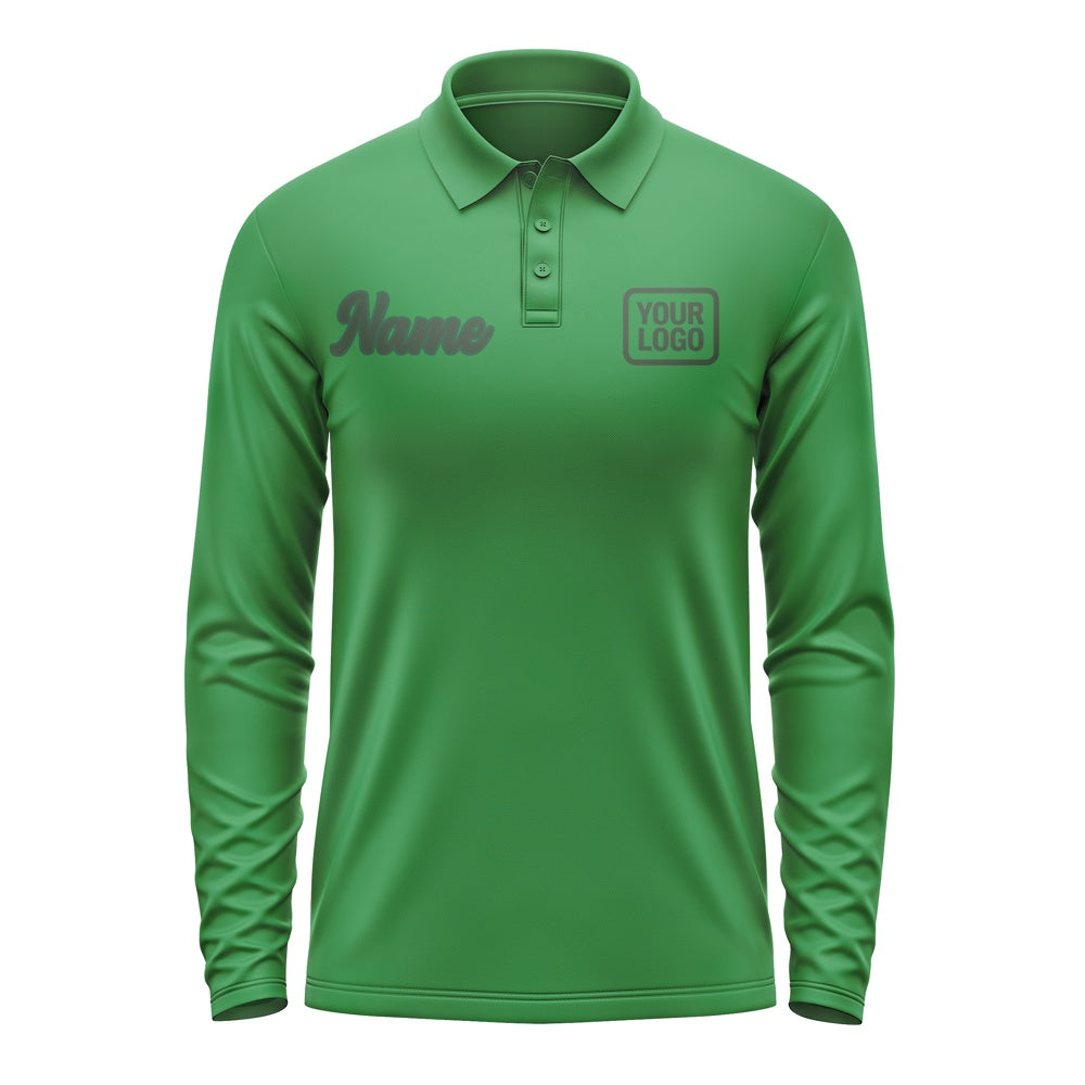 Custom Emerald Green Dark Green Long Sleeve Polo Shirt