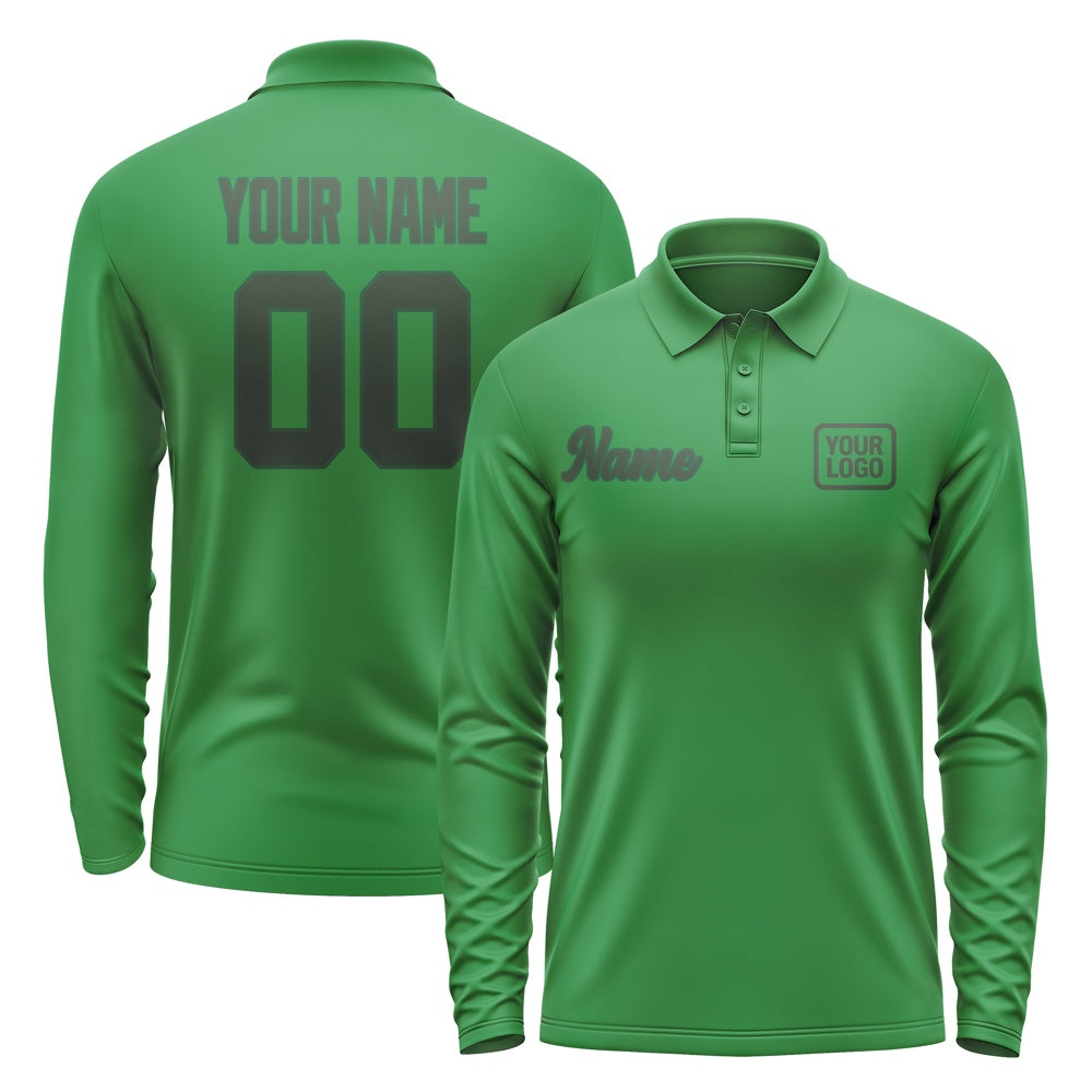 Custom Emerald Green Dark Green Long Sleeve Polo Shirt