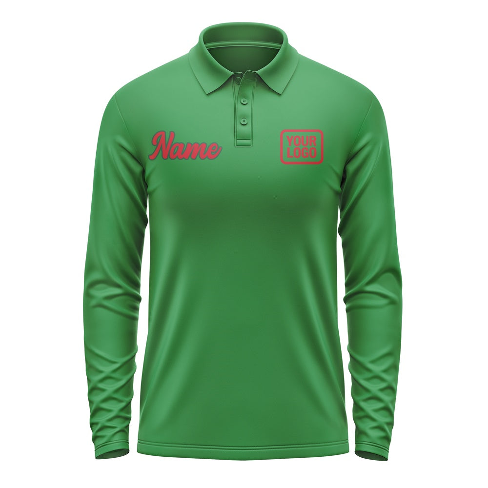 Custom Emerald Green Red Long Sleeve Polo Shirt