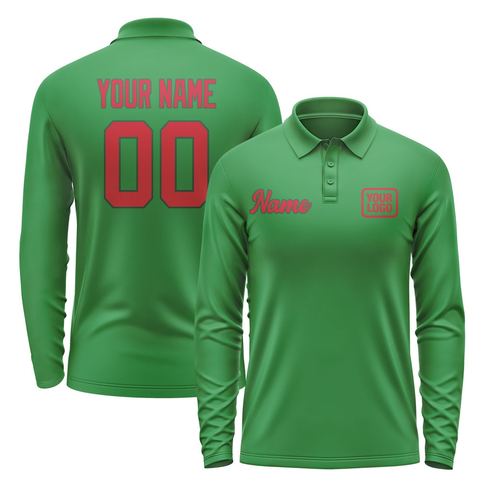 Custom Emerald Green Red Long Sleeve Polo Shirt