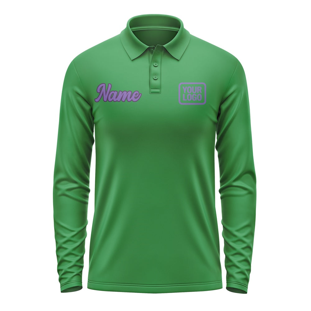 Custom Emerald Green Light Purple Long Sleeve Polo Shirt