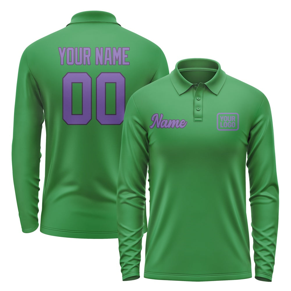 Custom Emerald Green Light Purple Long Sleeve Polo Shirt