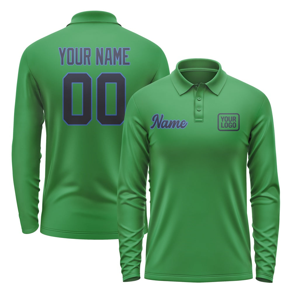Custom Emerald Green Navy Long Sleeve Polo Shirt