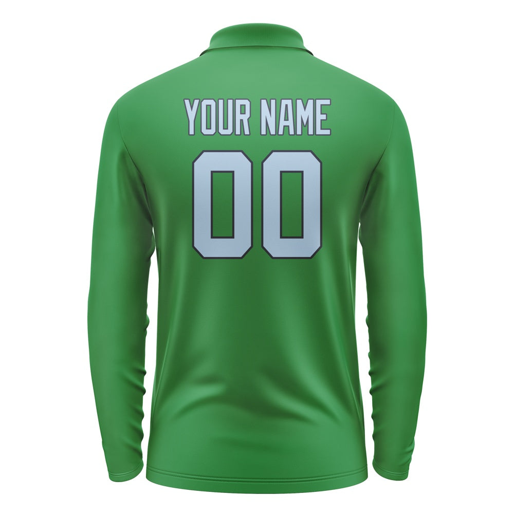 Custom Emerald Green Light Blue Long Sleeve Polo Shirt