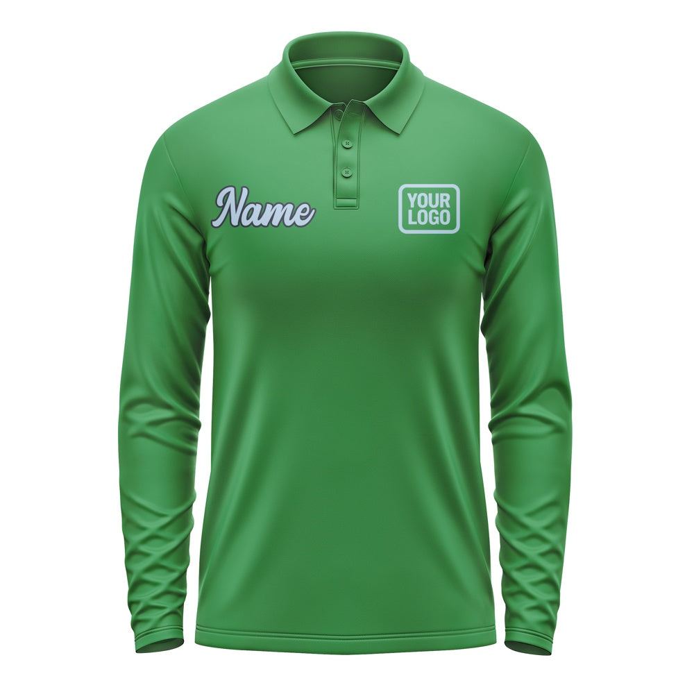 Custom Emerald Green Light Blue Long Sleeve Polo Shirt