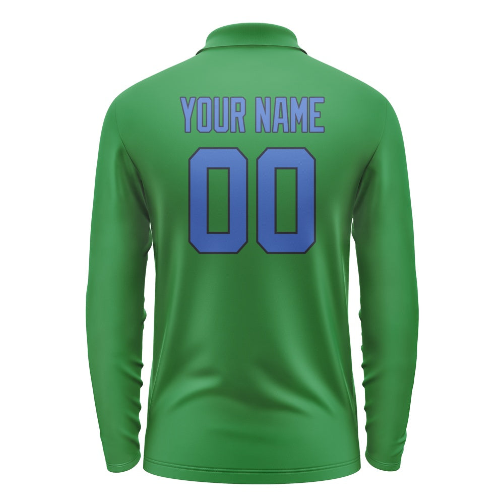 Custom Emerald Green Sky Blue Long Sleeve Polo Shirt