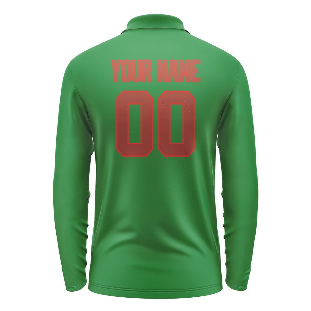 Custom Emerald Green Coral Red Long Sleeve Polo Shirt