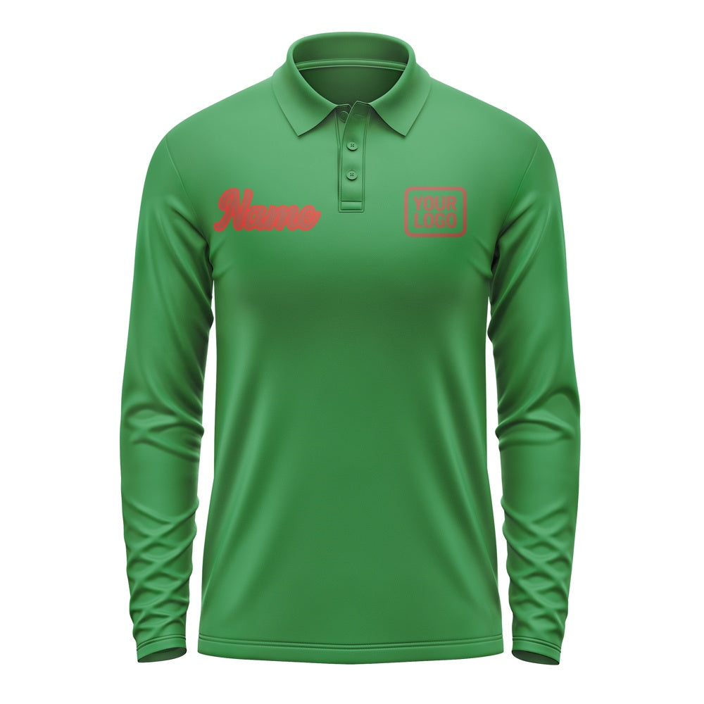 Custom Emerald Green Coral Red Long Sleeve Polo Shirt