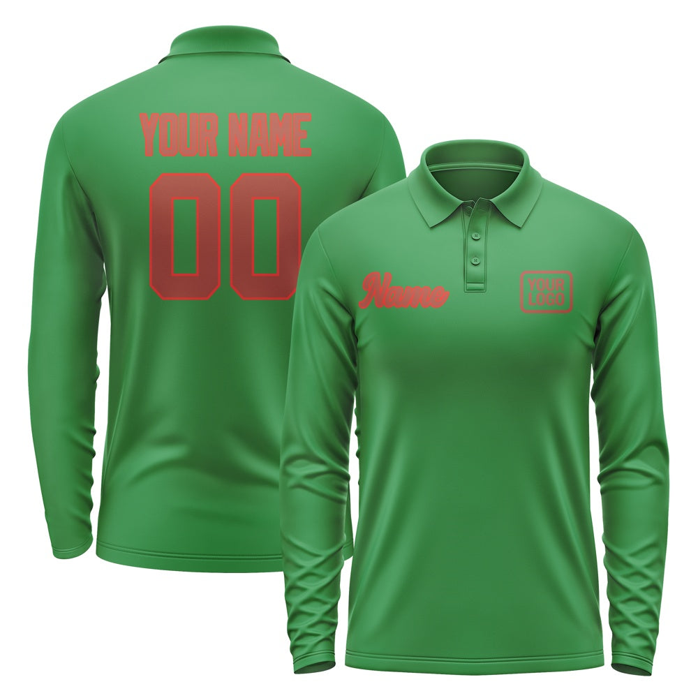 Custom Emerald Green Coral Red Long Sleeve Polo Shirt
