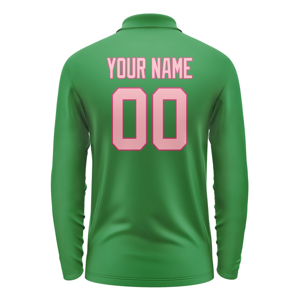Custom Emerald Green Light Pink Long Sleeve Polo Shirt