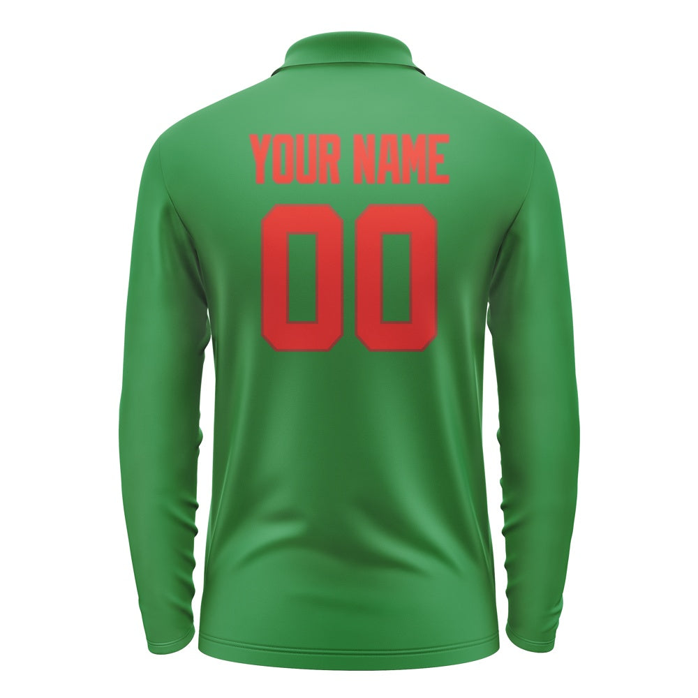Custom Emerald Green Orange Red Long Sleeve Polo Shirt