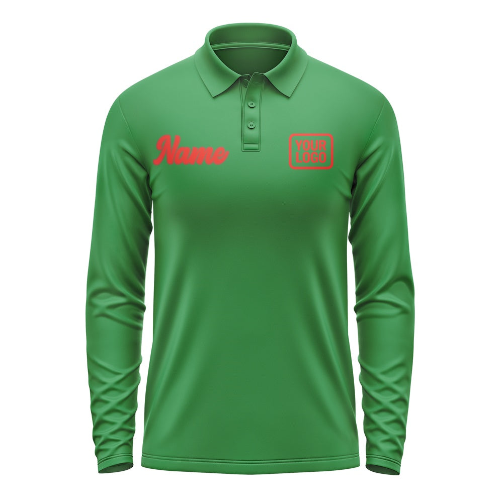 Custom Emerald Green Orange Red Long Sleeve Polo Shirt