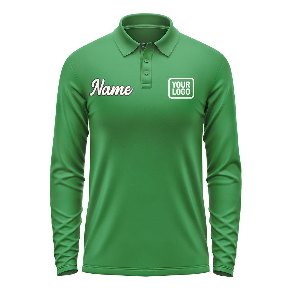 Custom Emerald Green Cream Long Sleeve Polo Shirt