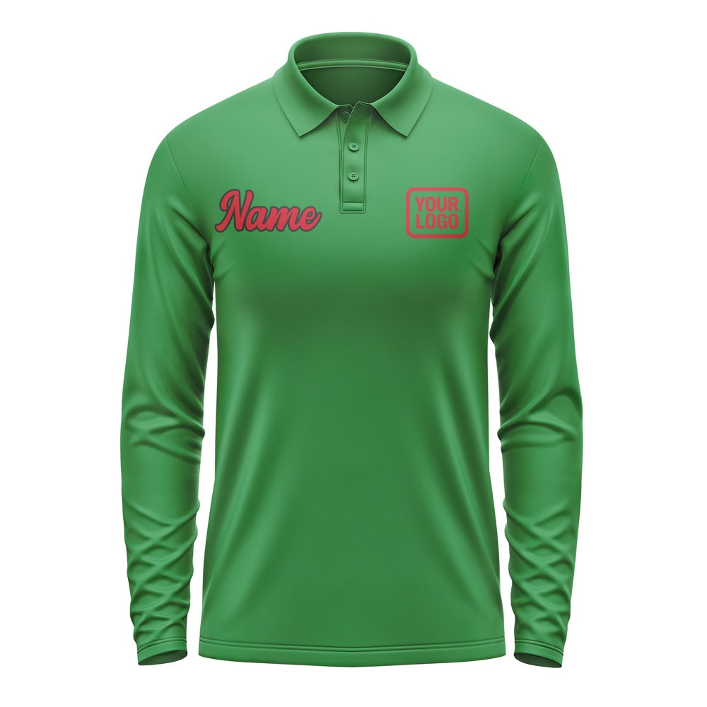Custom Emerald Green Red Long Sleeve Polo Shirt