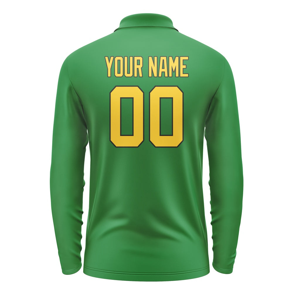 Custom Emerald Green Gold Long Sleeve Polo Shirt
