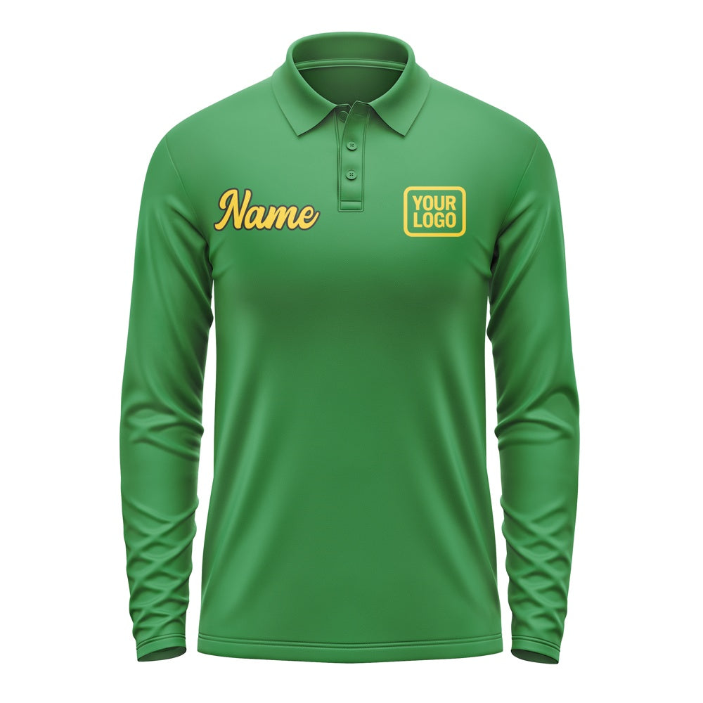 Custom Emerald Green Gold Long Sleeve Polo Shirt