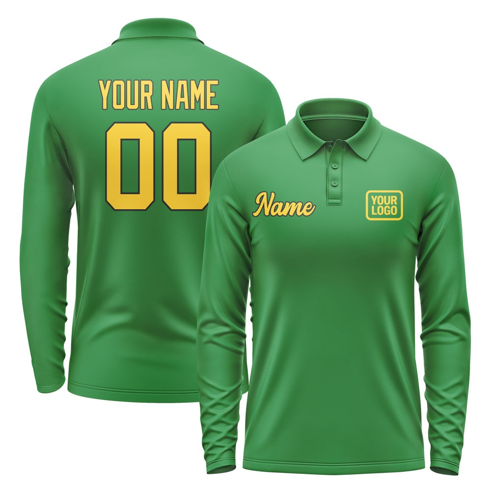 Custom Emerald Green Gold Long Sleeve Polo Shirt