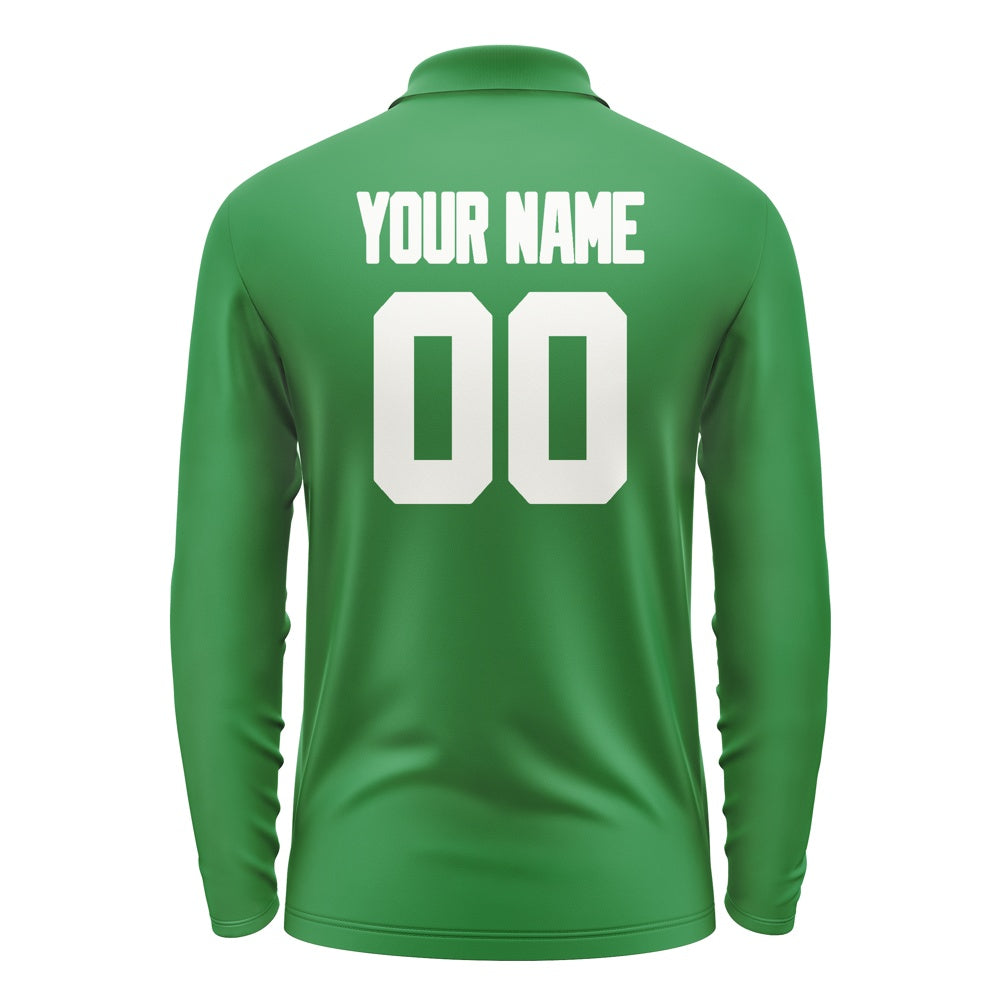 Custom Emerald Green White Long Sleeve Polo Shirt