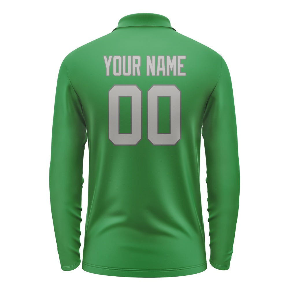 Custom Emerald Green Gray Long Sleeve Polo Shirt