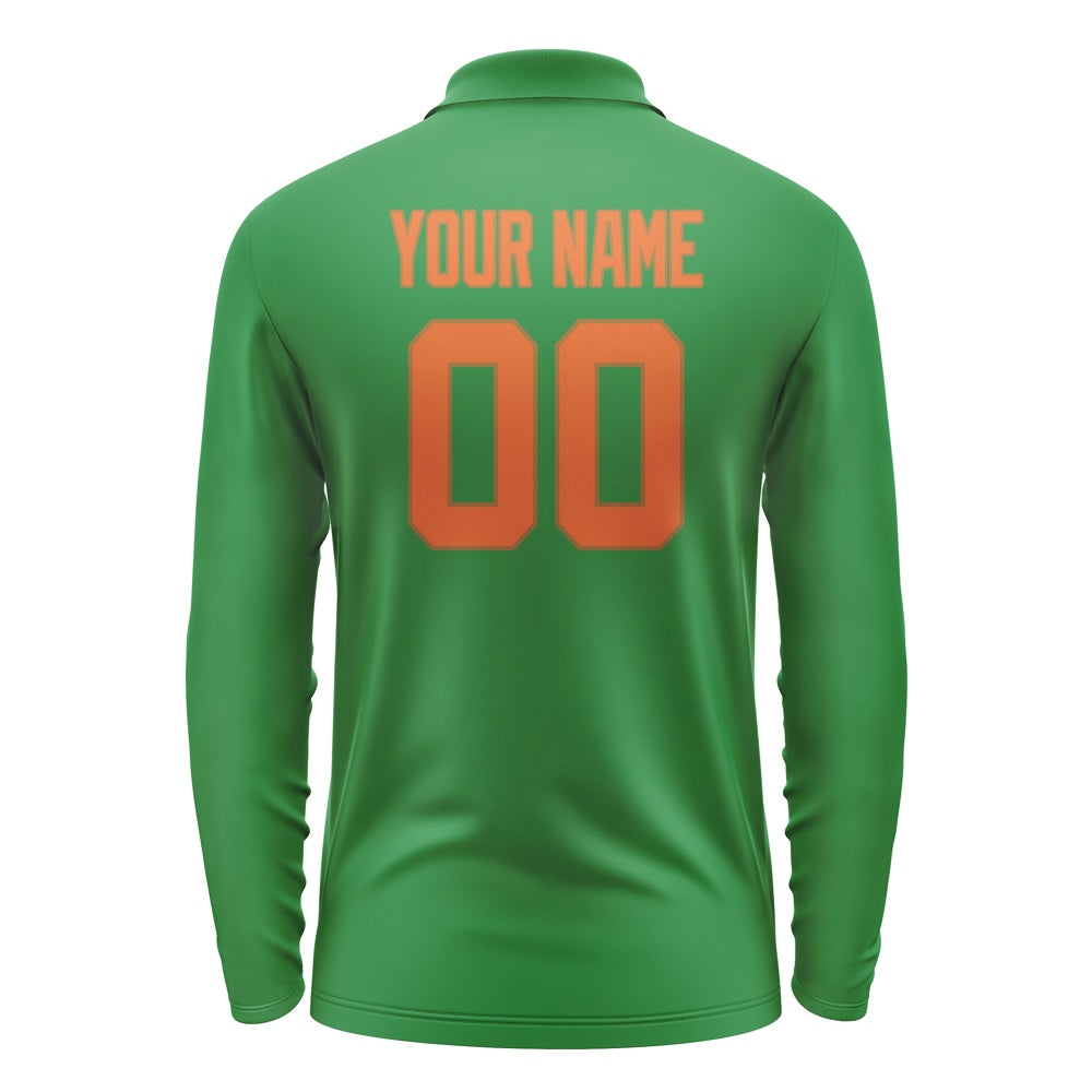 Custom Emerald Green Orange Long Sleeve Polo Shirt