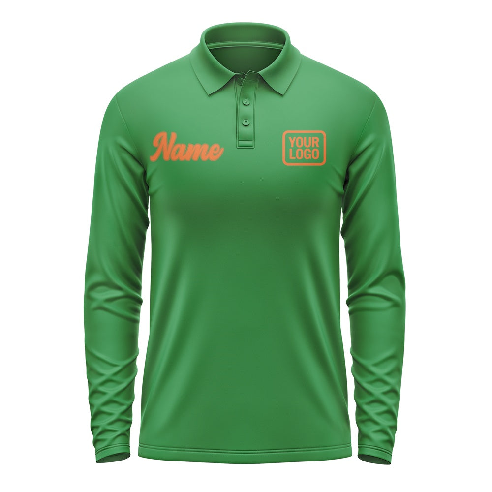 Custom Emerald Green Orange Long Sleeve Polo Shirt