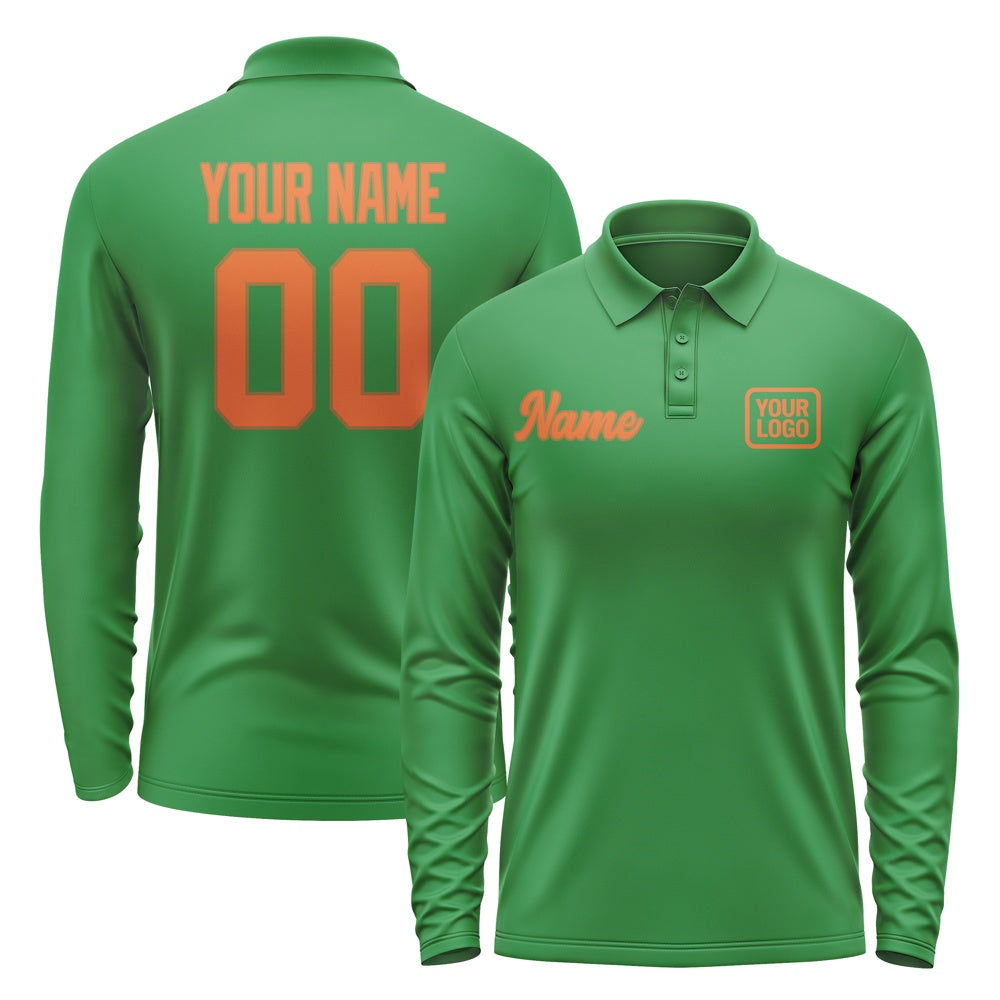 Custom Emerald Green Orange Long Sleeve Polo Shirt