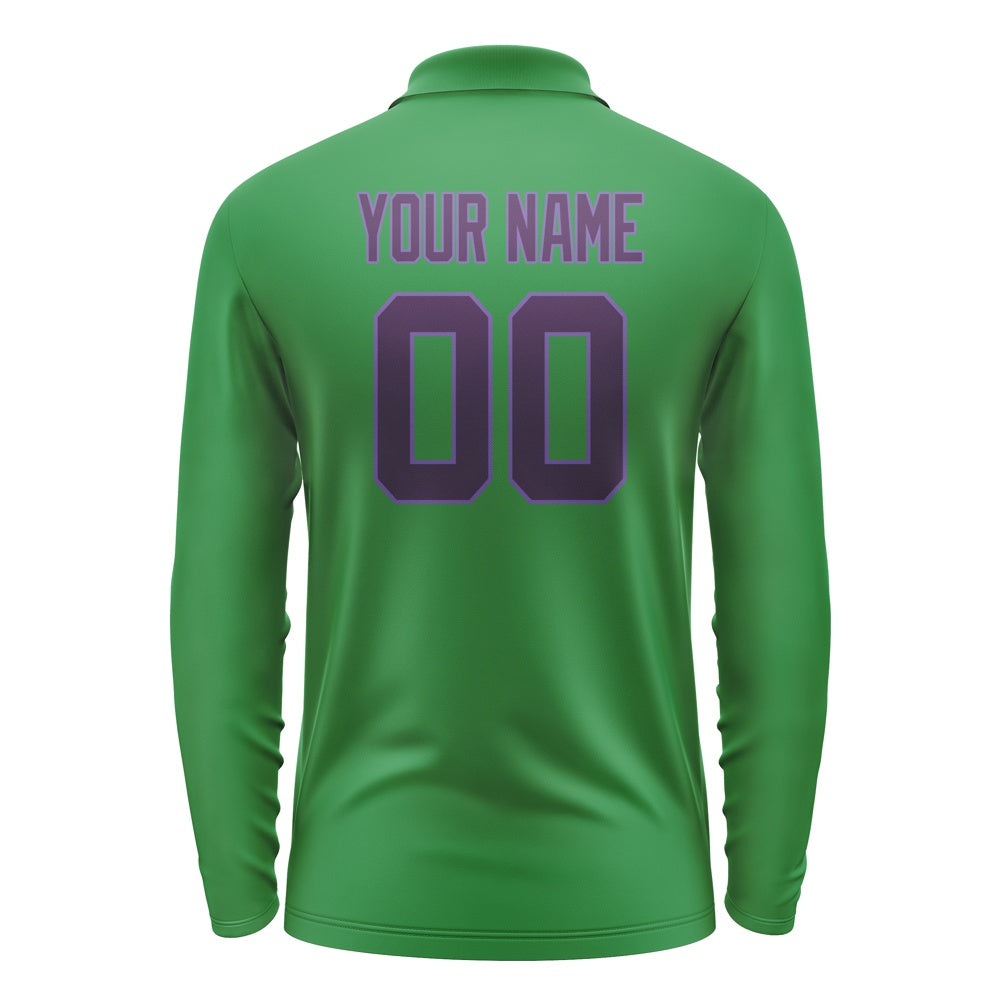 Custom Emerald Green Purple Long Sleeve Polo Shirt