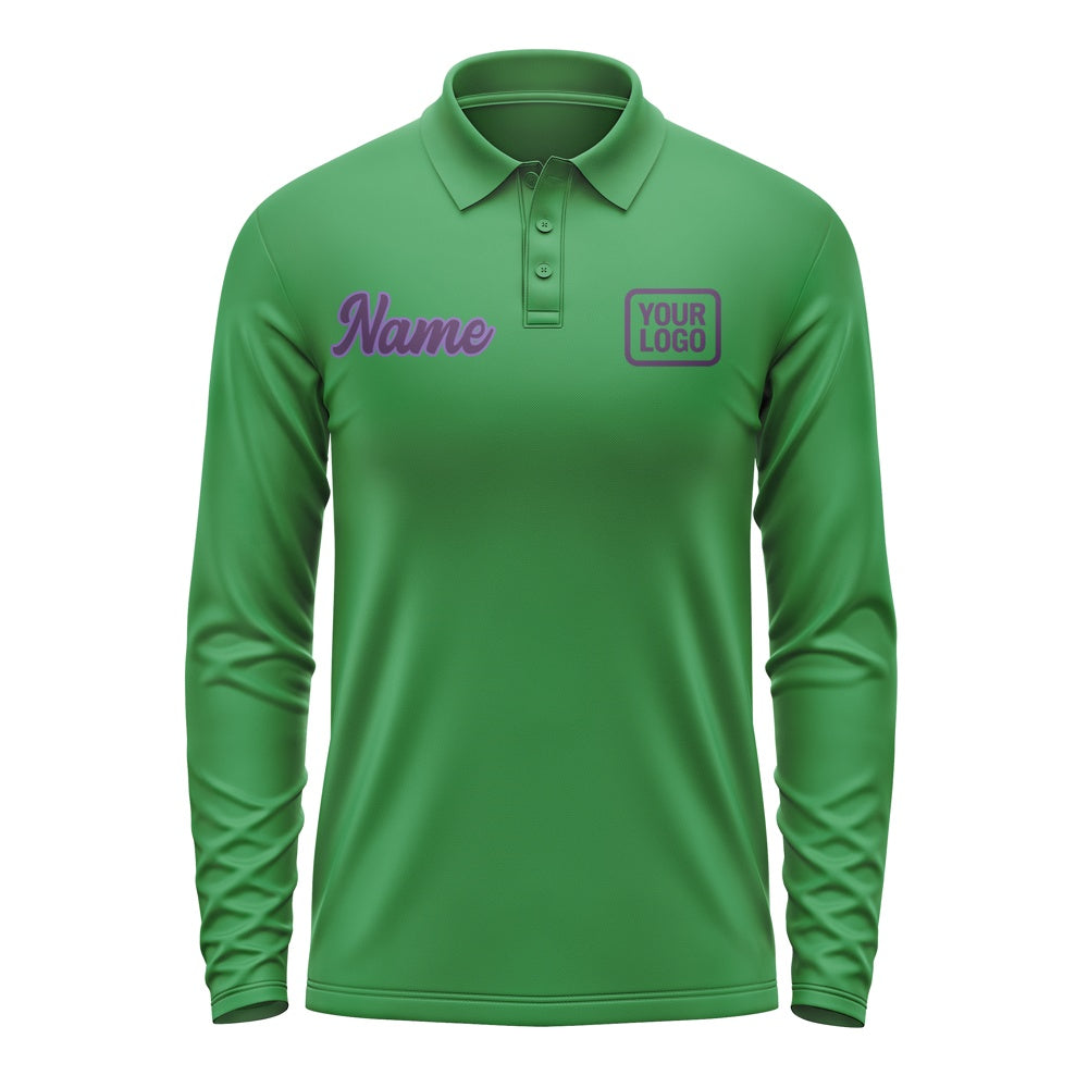 Custom Emerald Green Purple Long Sleeve Polo Shirt