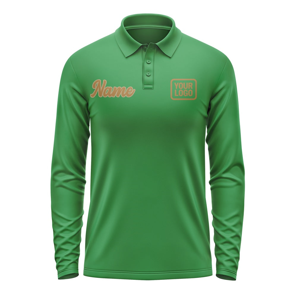 Custom Emerald Green Khaki Long Sleeve Polo Shirt