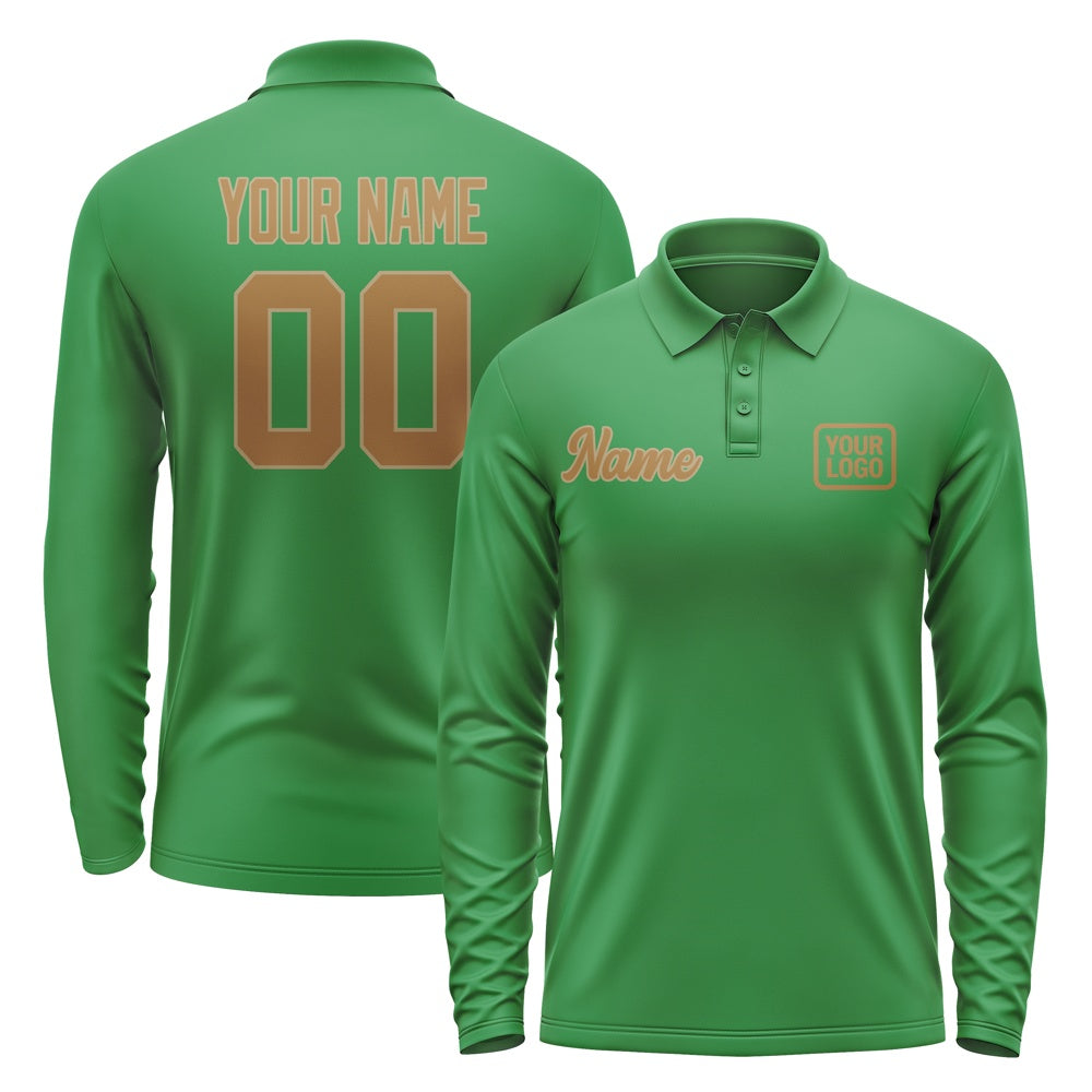 Custom Emerald Green Khaki Long Sleeve Polo Shirt