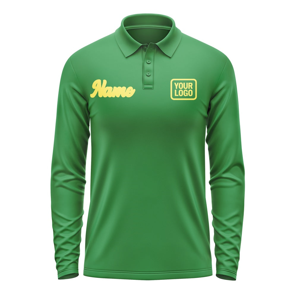 Custom Emerald Green Light Yellow Long Sleeve Polo Shirt