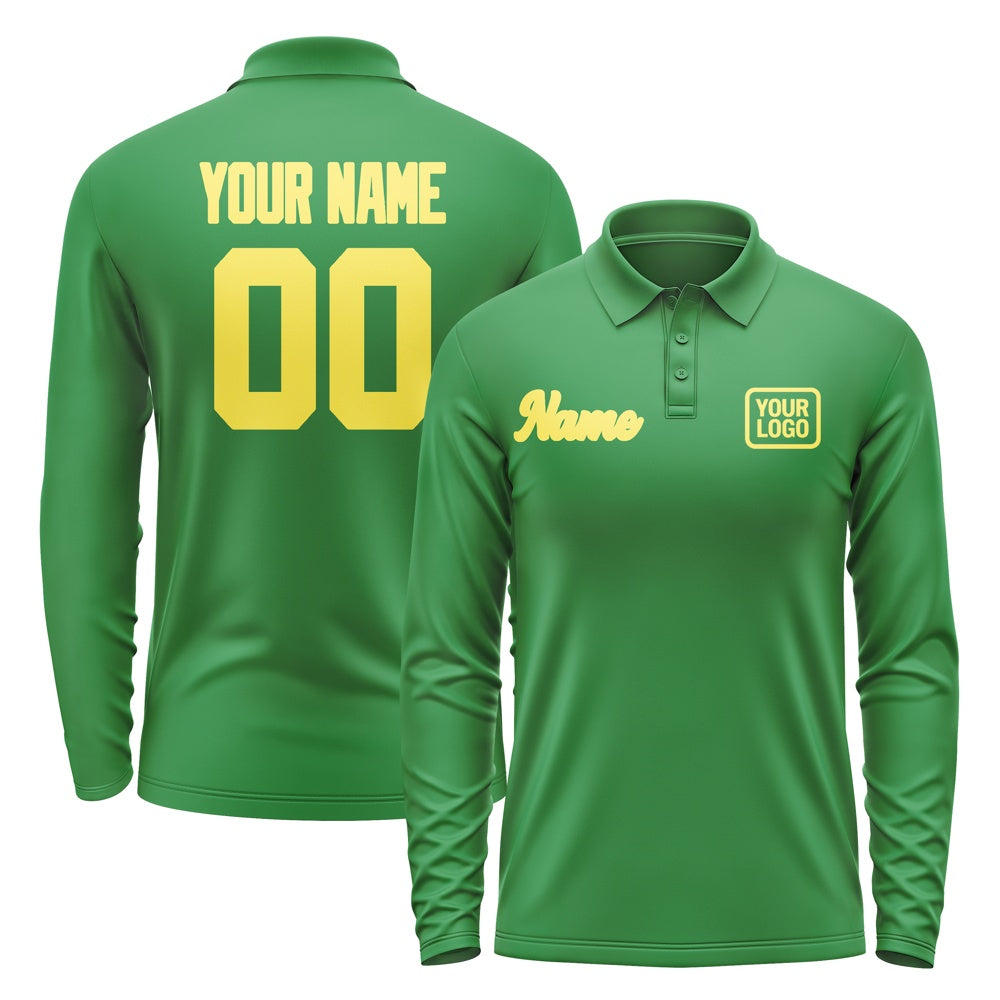 Custom Emerald Green Light Yellow Long Sleeve Polo Shirt