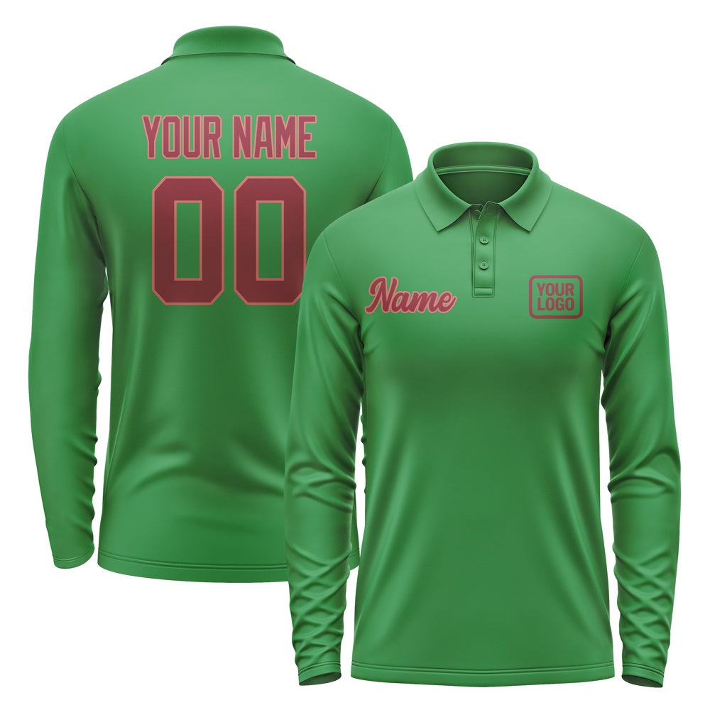 Custom Emerald Green Crimson Red Long Sleeve Polo Shirt