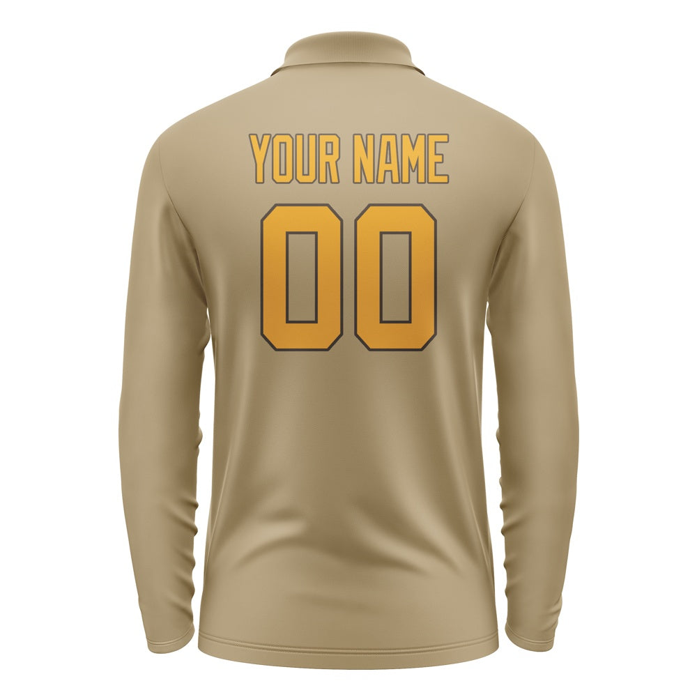 Custom Light Khaki Yellow Long Sleeve Polo Shirt