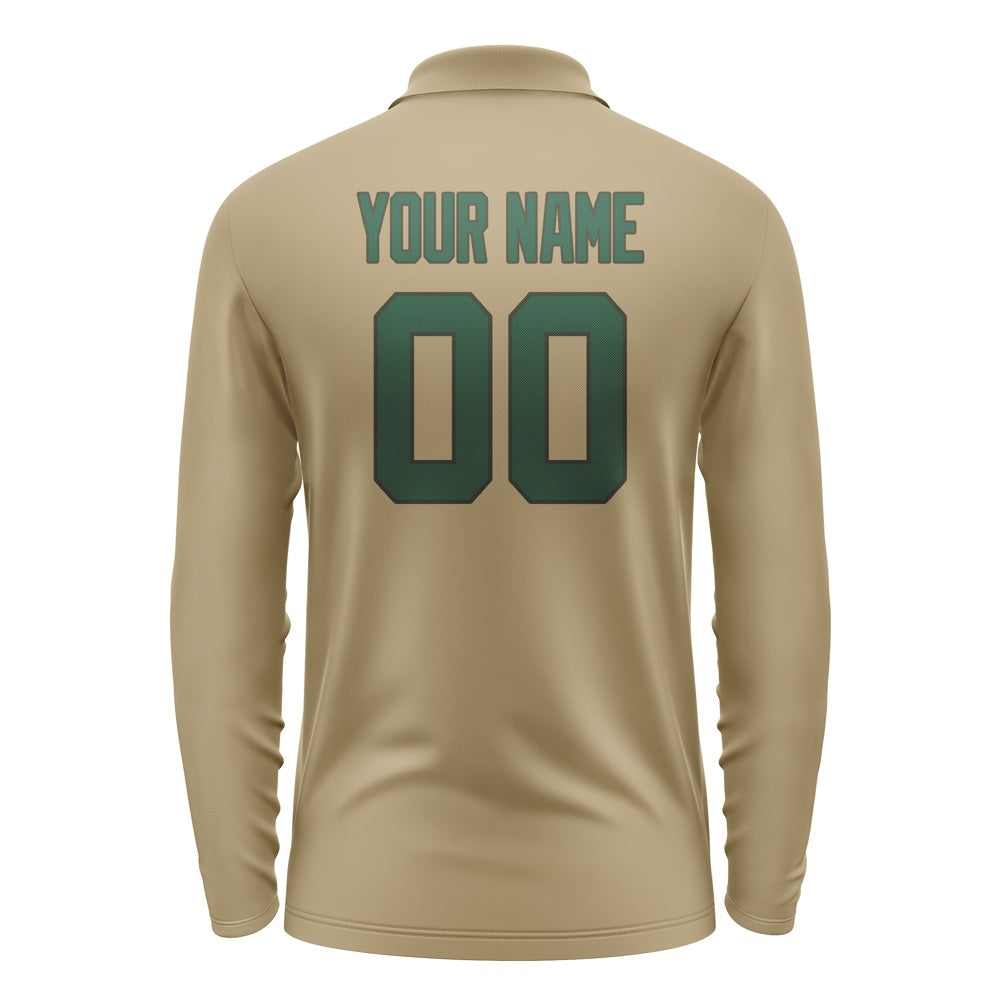 Custom Light Khaki Green Long Sleeve Polo Shirt