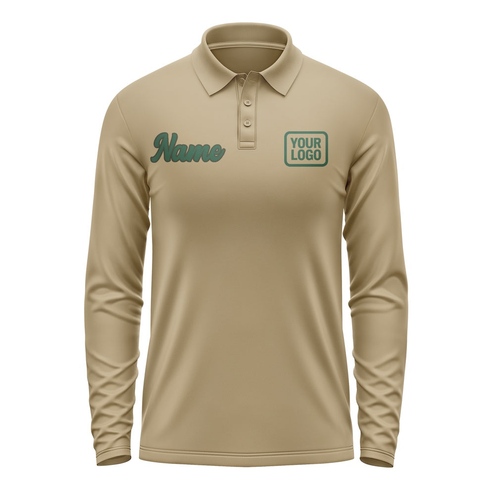 Custom Light Khaki Green Long Sleeve Polo Shirt