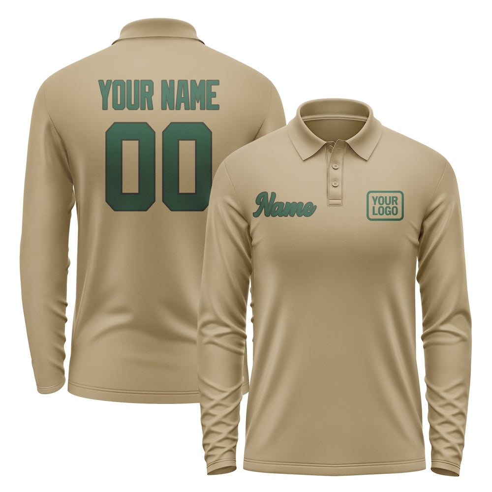 Custom Light Khaki Green Long Sleeve Polo Shirt